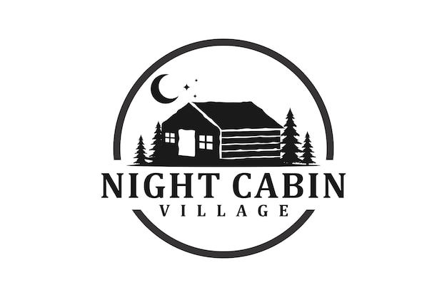 Vintage cabin logo vector lodge house illustration design night outdoor roof house residence real es