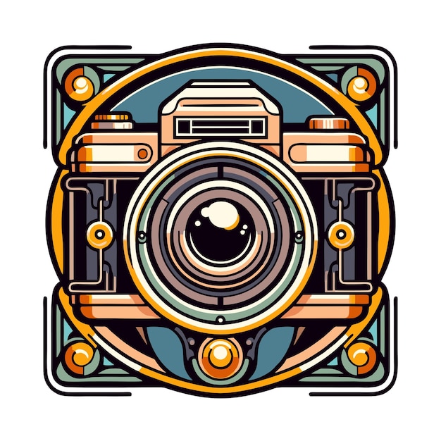 vintage camera flat vector design in art nouveau style