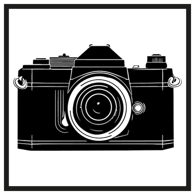 Vintage camera silhouette black and white clipart