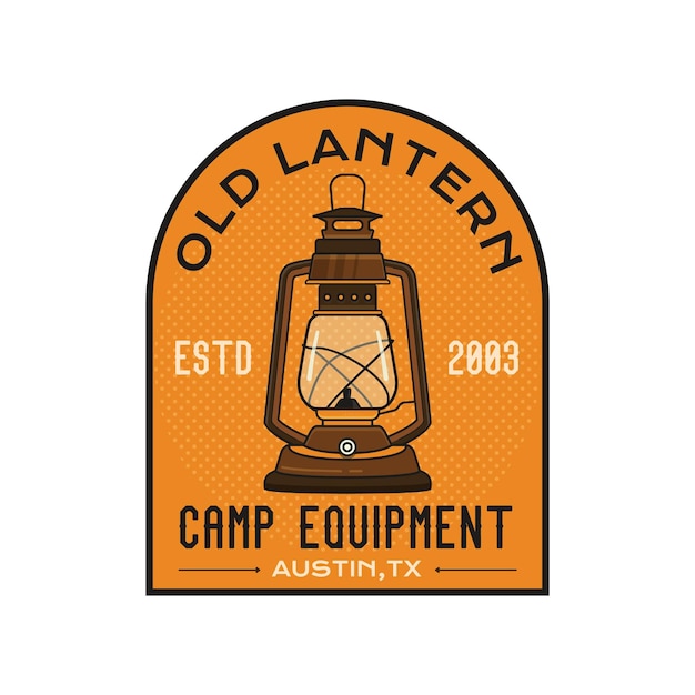 Vintage camping logo badge featuring wildernessthemed design including retro lantern Stock vector travel label isolated