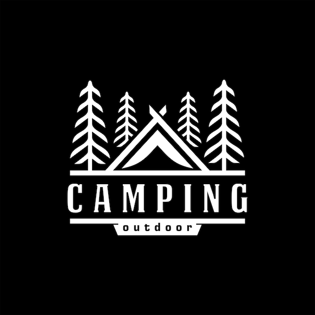 Vintage camping and outdoor adventure emblems logos and badges Camp tent in forest or mountains