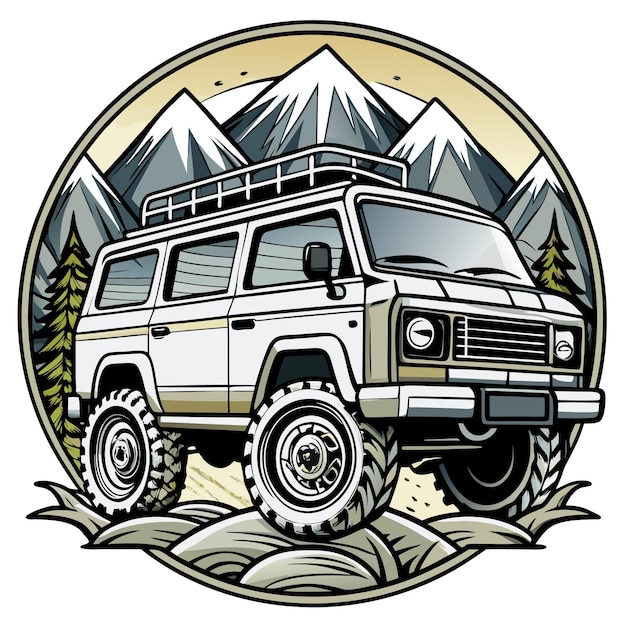 Vintage Camping Van Vector silhouette Camping bus vector Illustration mountain in the background