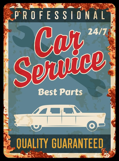 Vintage car repair service mechanic rusty plate