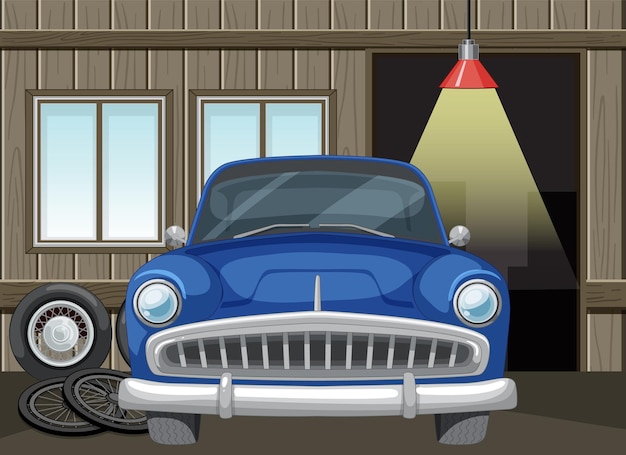 Vintage Car in Rustic Garage Setting