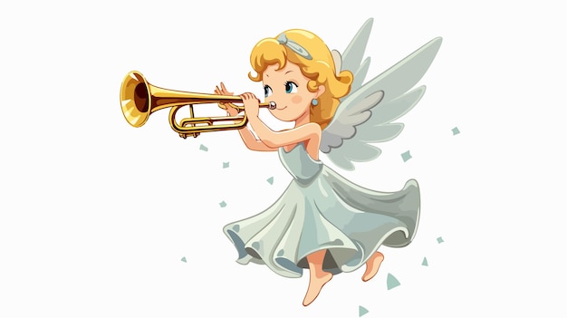 Vintage Cartoon Angel Playing Trumpet Vector Illustration