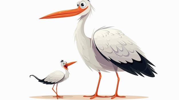 Vintage Cartoon Stork with Baby Delightful Retro Illustration