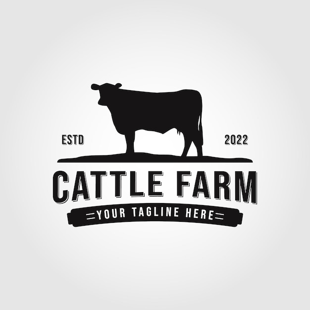 Vintage cattle cow farm logo vector illustration design