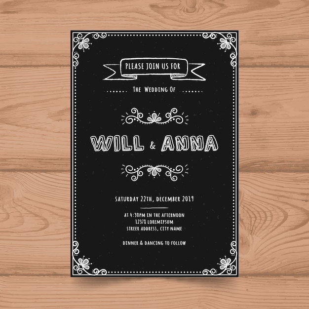 Vintage Chalkboard Wedding Invitation Card Template