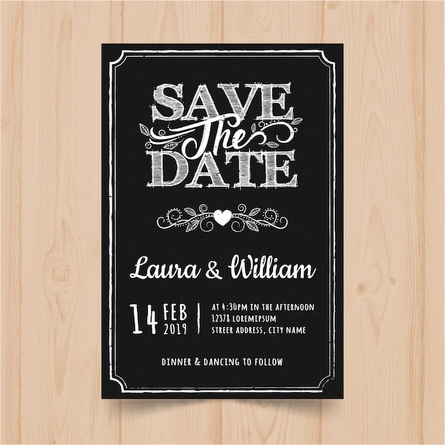 Vintage Chalkboard Wedding Invitation Card Template