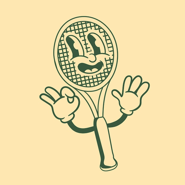 Vintage character design of tennis racket