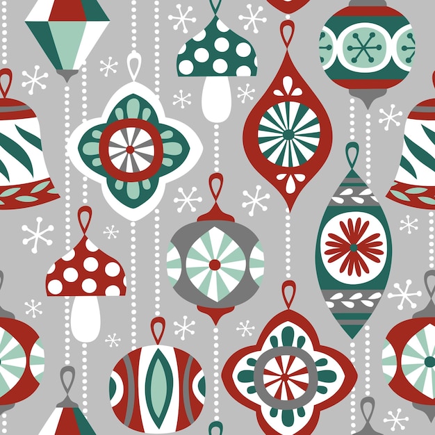 Vintage Christmas ornaments seamless vector background.