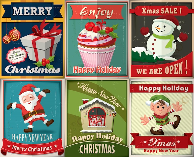 Vintage Christmas poster design set