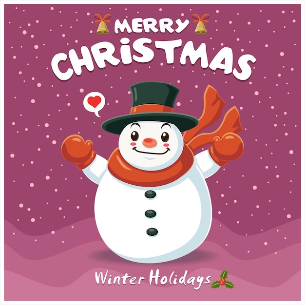 Vintage Christmas poster design with snowman character