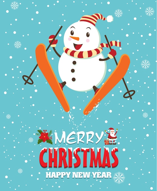 Vintage Christmas poster design with snowman