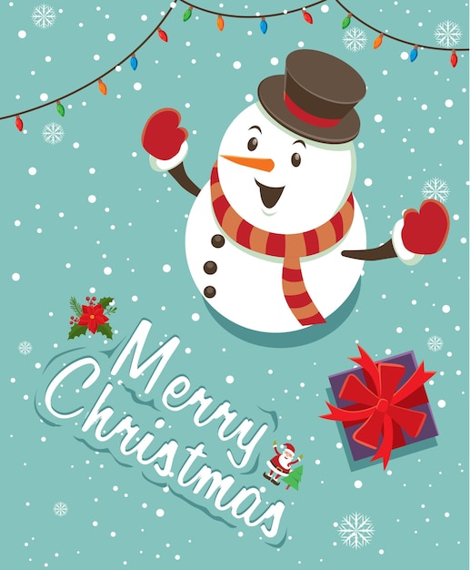 Vintage Christmas poster design with snowman