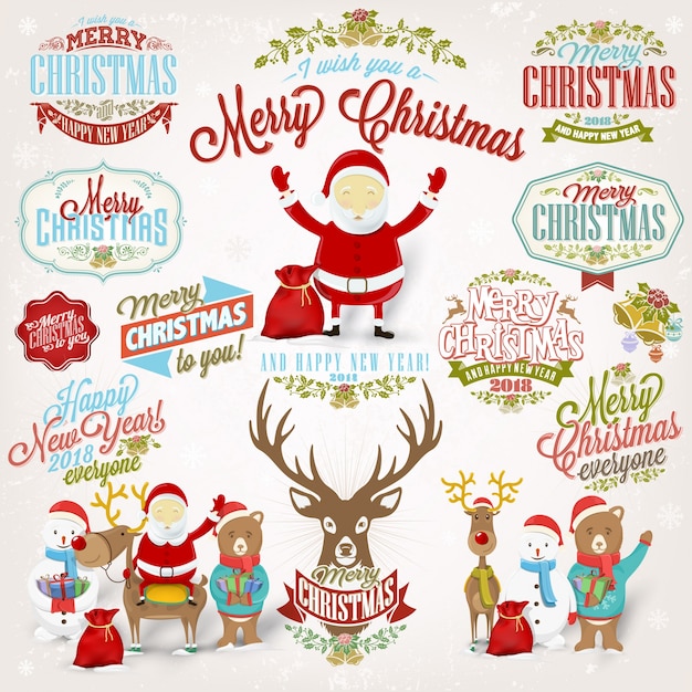 Vintage Christmas Vector Set Background With Typography