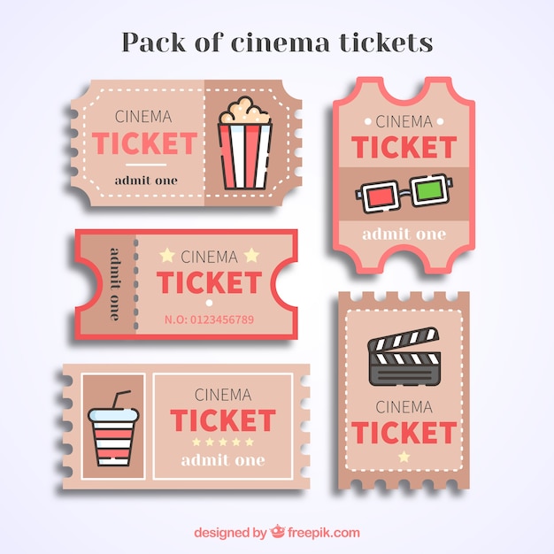 Vintage cinema tickets with red details