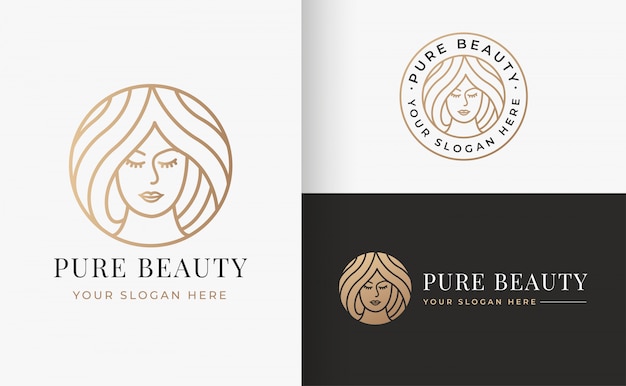 Vintage circle Line art women logo design