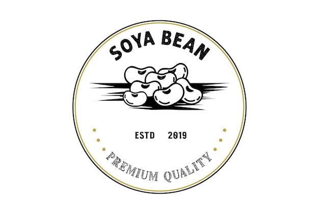 Vintage Circular Retro Soya Bean for Farm Product Badge Label Design Vector