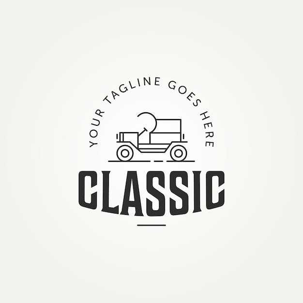 Vintage classic line art car vehicle emblem badge logo template vector illustration design