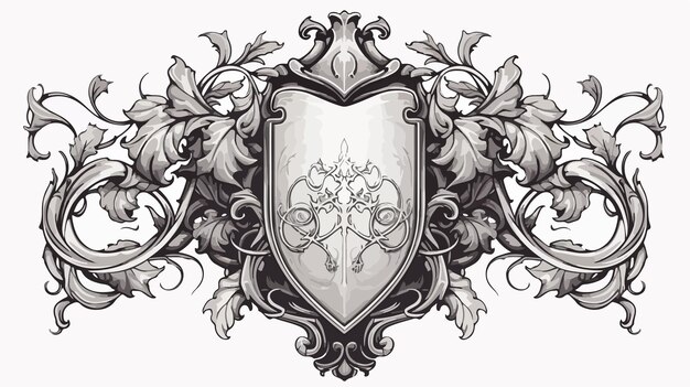 Vector vintage coat of arms crest with scroll and leaves