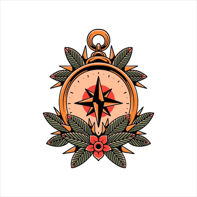 vintage compass tattoo vector design