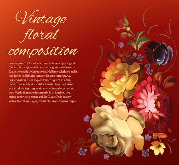 Vintage composition of different flowers.