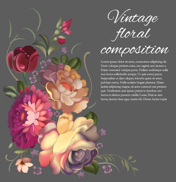 Vintage composition of different flowers.