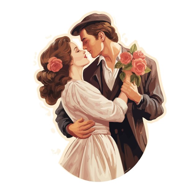 Vector vintage couple romantic sticker