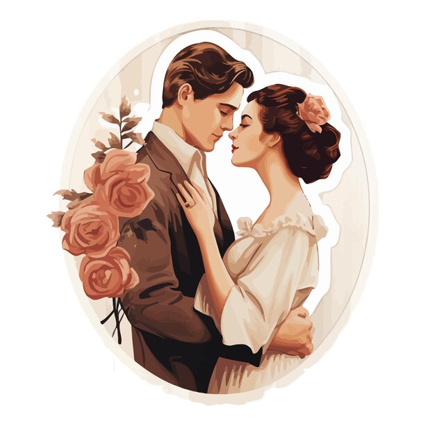 Vector vintage couple romantic sticker