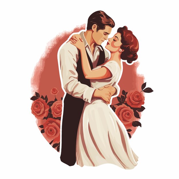 Vector vintage couple romantic sticker