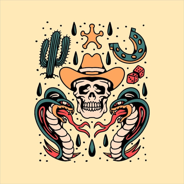 vintage cowboy tattoo set vector design