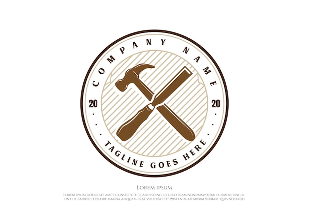 Vintage Crossed Hammer Chisel Carpentry Woodworking Logo Design Vector