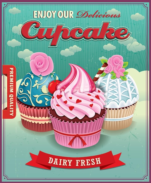 Vector vintage cup cake poster design