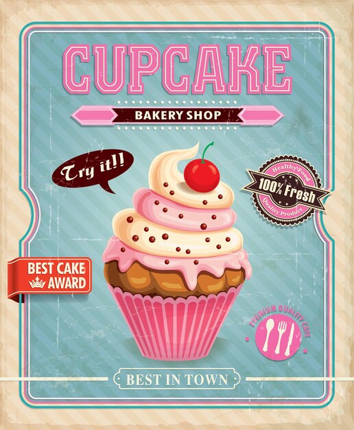 Vector vintage cupcake poster design