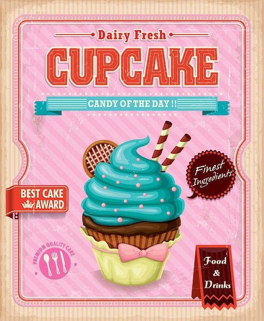 Vector vintage cupcake poster design