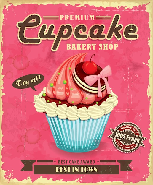 Vintage cupcake poster design