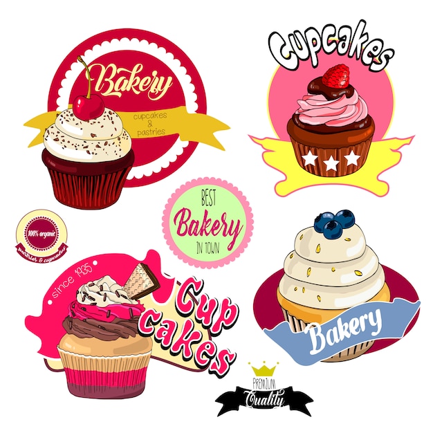 Vintage cupcakes bakery badges and labels