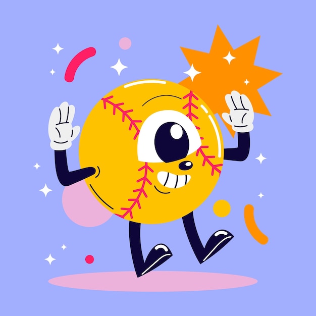 Vintage Cute happy One Eyed Baseball ball retro mascot vector