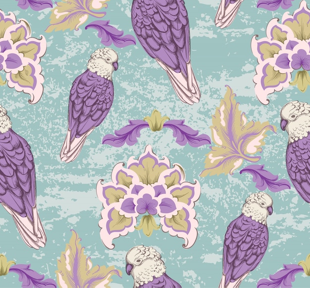 Vintage damask pattern parrot