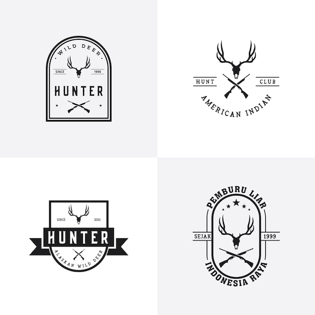 Vintage Deer Hunter Logo Design Set