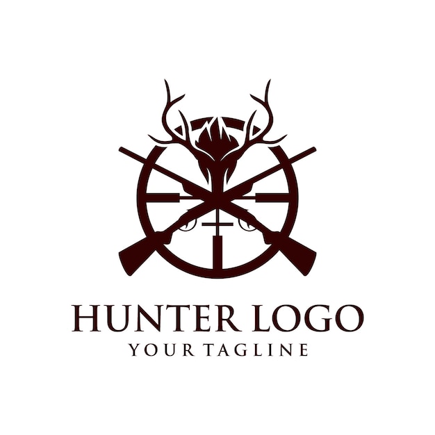 Vintage Deer Hunter Logo Design Vector Template