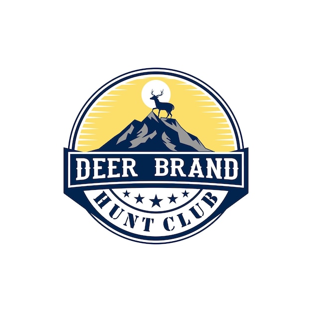 Vintage Deer hunting and mountain logo Premium Vector