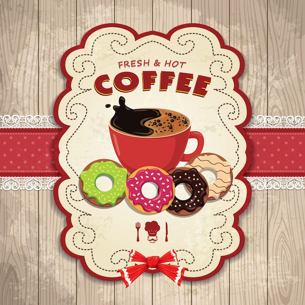 Vintage donuts with coffee poster design template