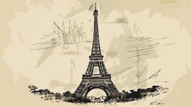 Vintage Eiffel Tower Hand Sketch on Symbolic Card Design