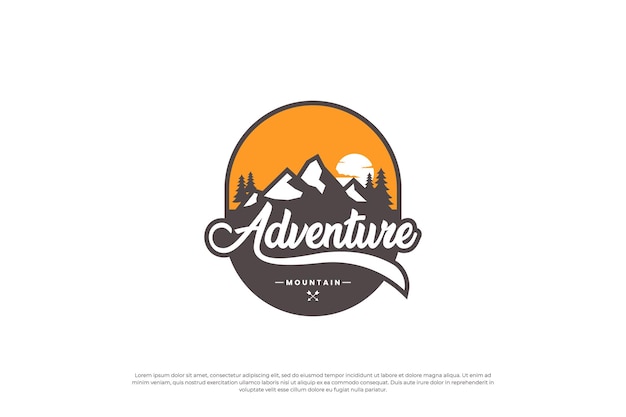 Vintage emblem mountain logo design