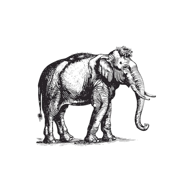 Vector vintage engraving of an elephant walking vector illustration design