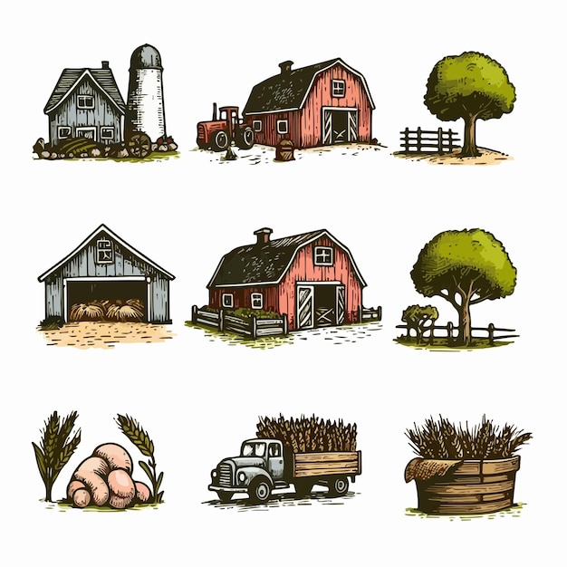 Vector vintage farm burns sketches