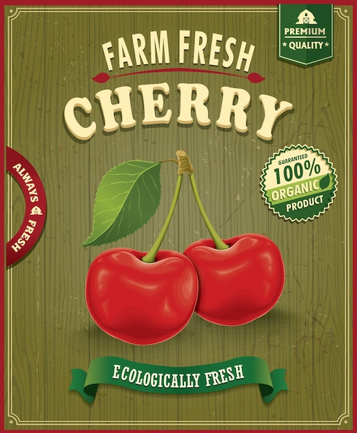 Vintage farm fresh cherry poster design