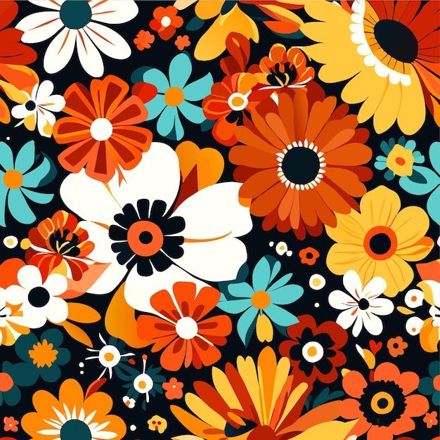 Vintage floral background hand drawn retro flower seamless pattern